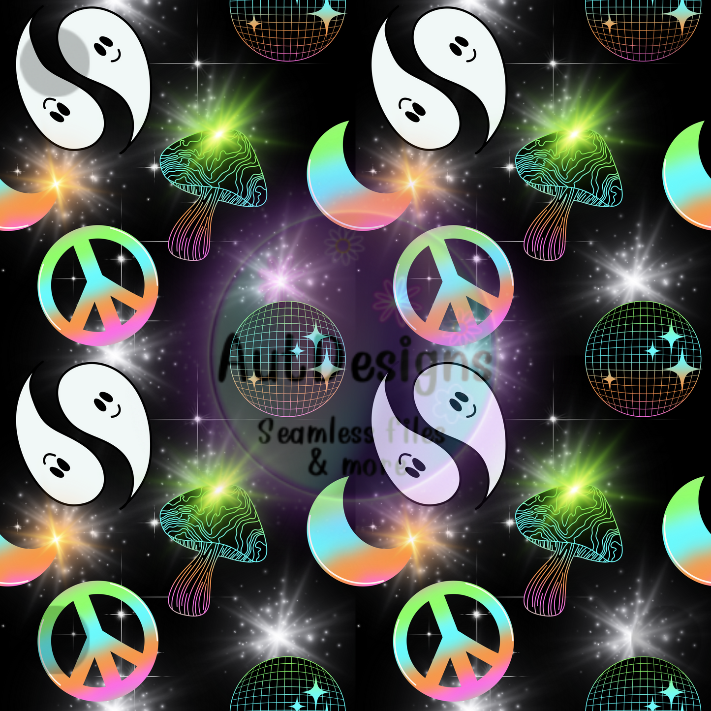 Ying Yang Groovy Ghosts Seamless File