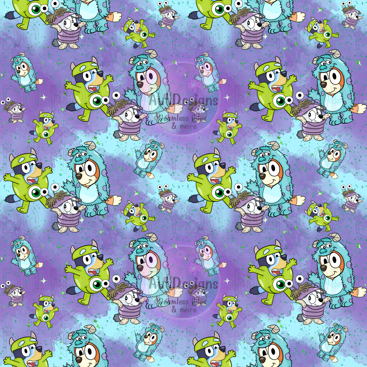 Semi-Exclusive Blue Dog Monsters Seamless File Purple