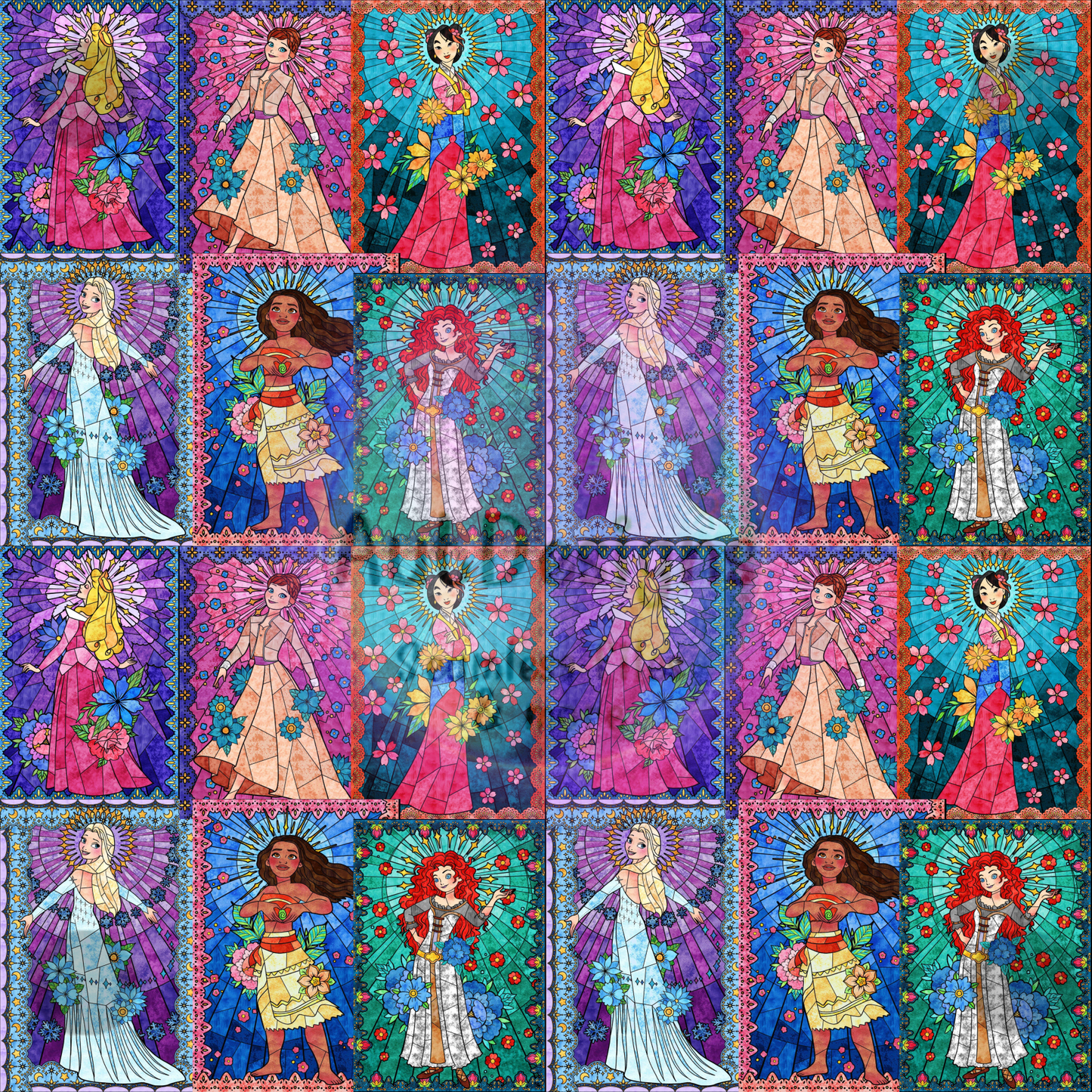 Pretty Princesses Stained Glass Seamless File