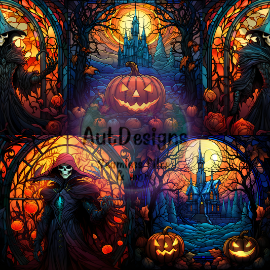 Halloween Spooky Stained Glass Seamless File