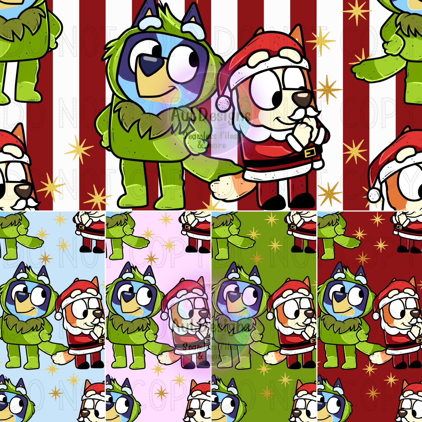 Blue Dog Christmas Characters Seamless File & PNG bundle option