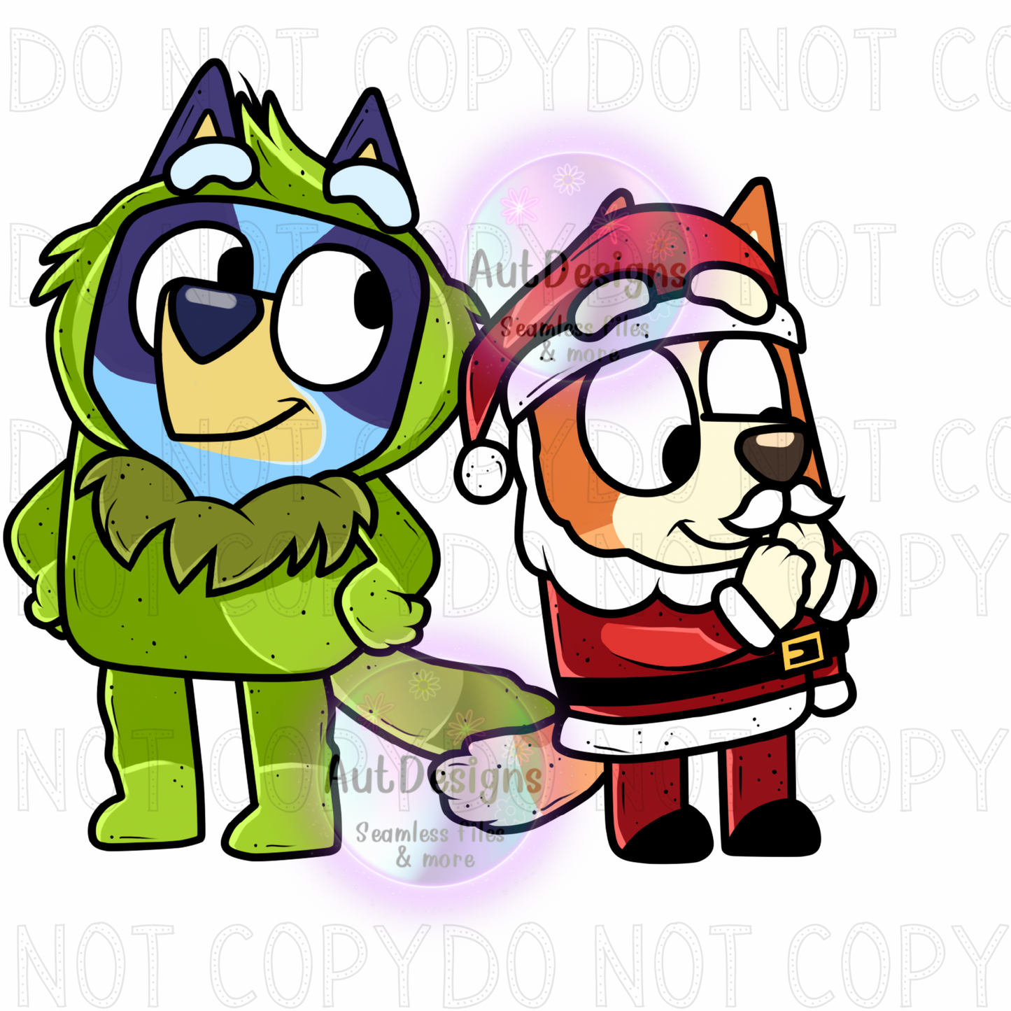 Blue Dog Christmas Characters Seamless File & PNG bundle option