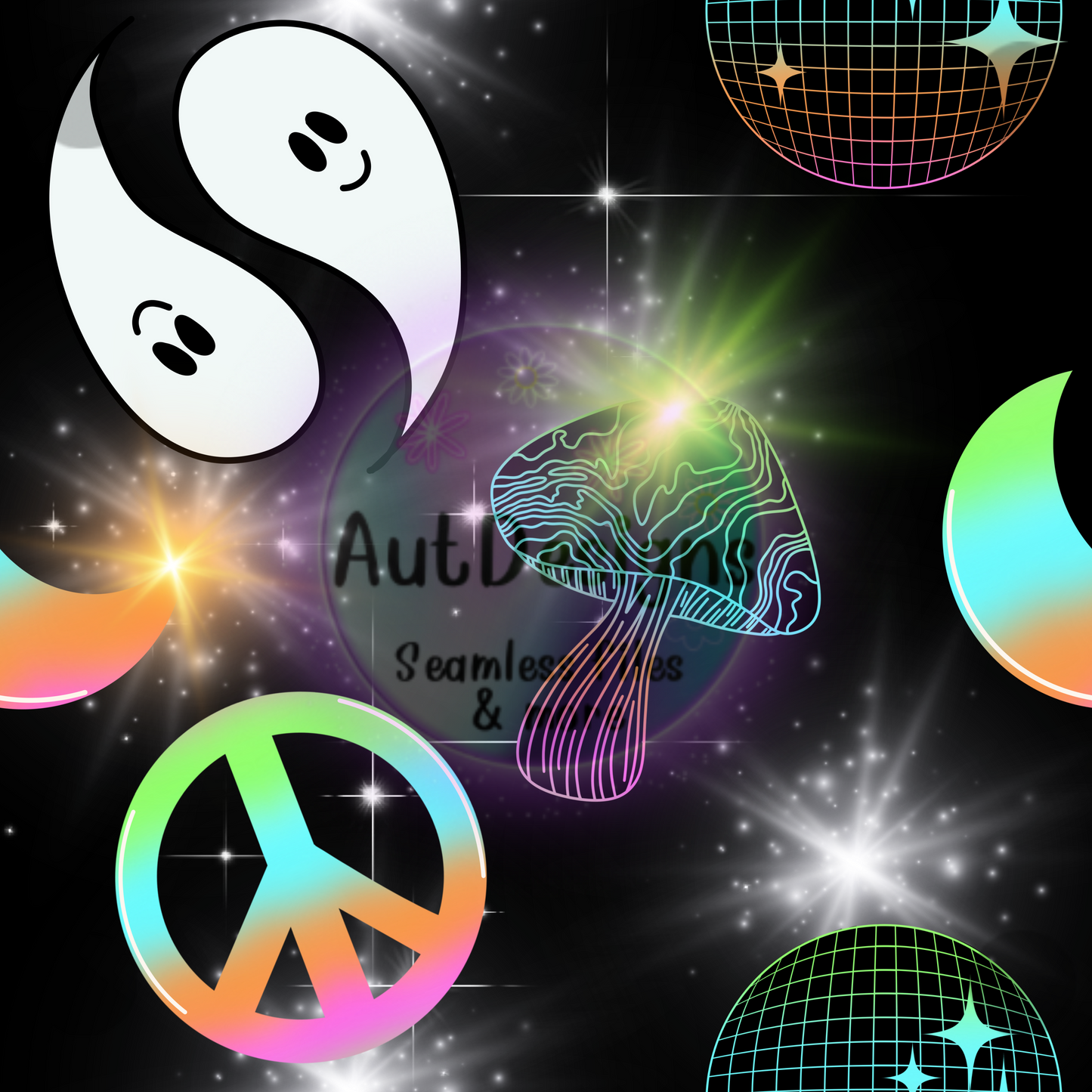 Ying Yang Groovy Ghosts Seamless File