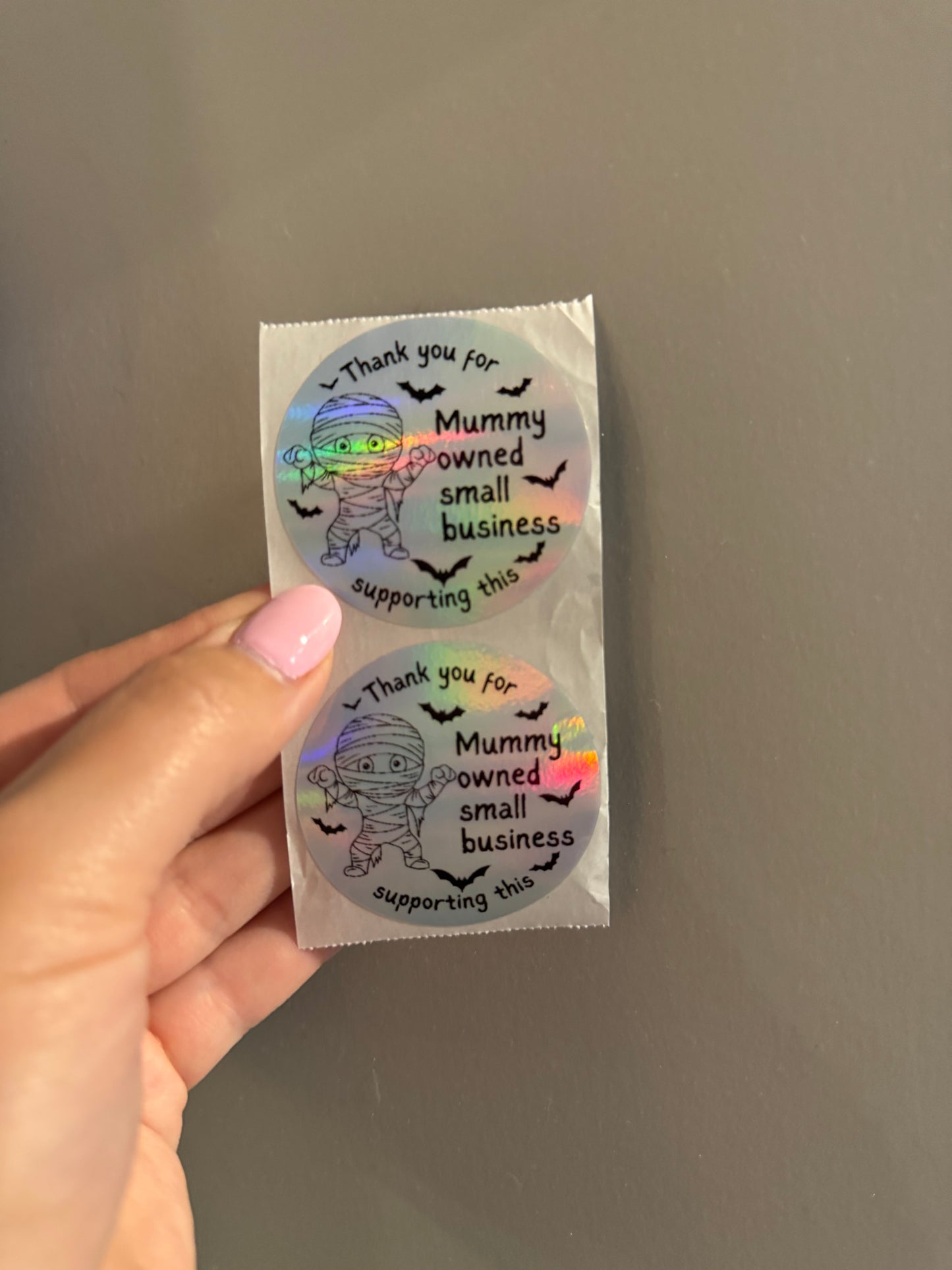 15 - 2” Mummy Owned holographic circle thermal stickers