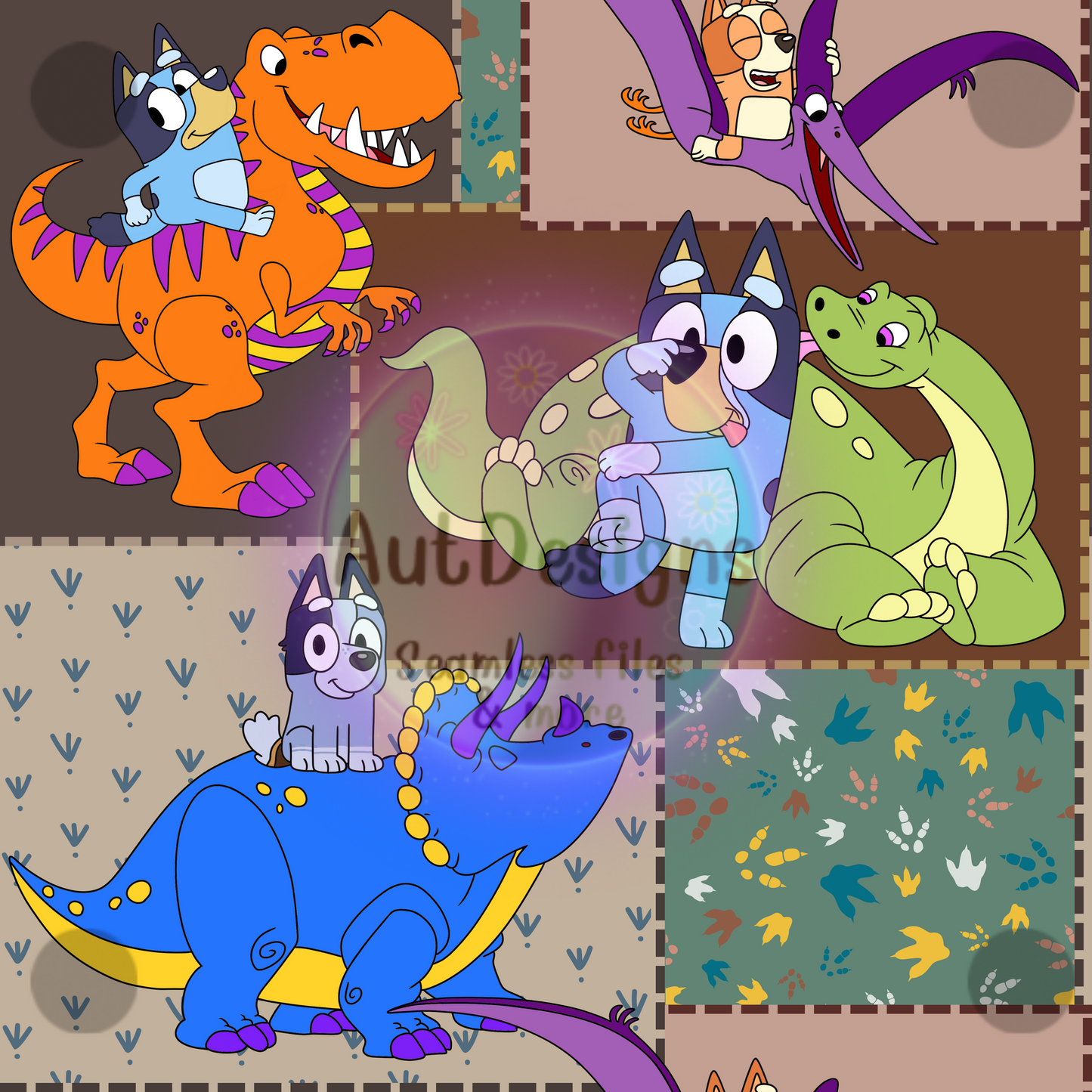 Cute Dino Pups Patch Seamless File