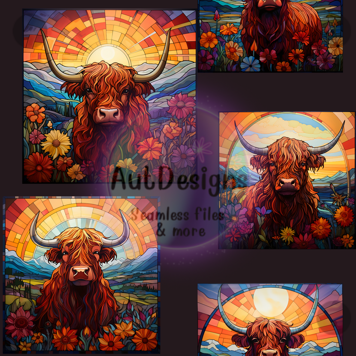 Highland Cow Stained Glass Seamless File