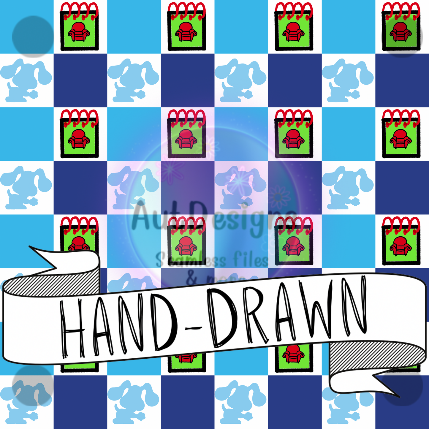 Hand-Drawn Blue Checkered Blues Seamless File