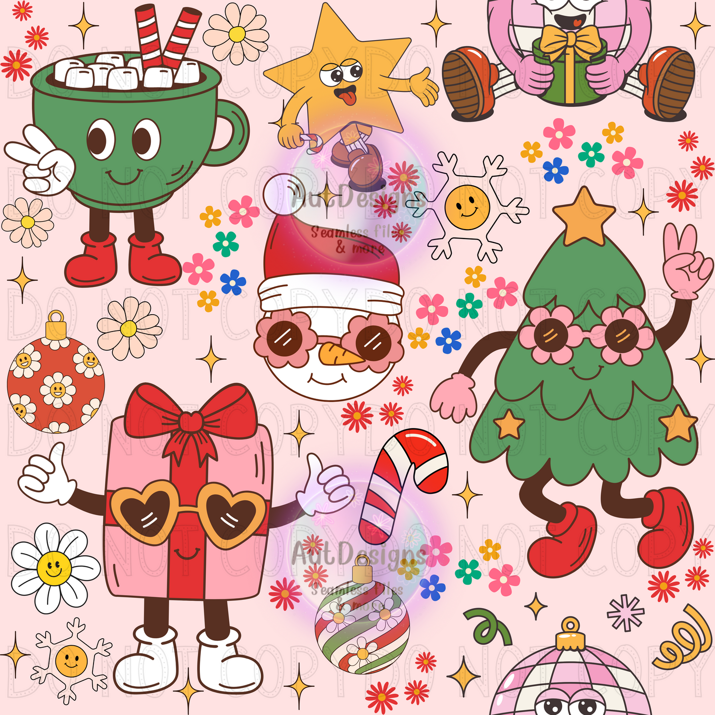 Retro Pink Christmas Seamless File