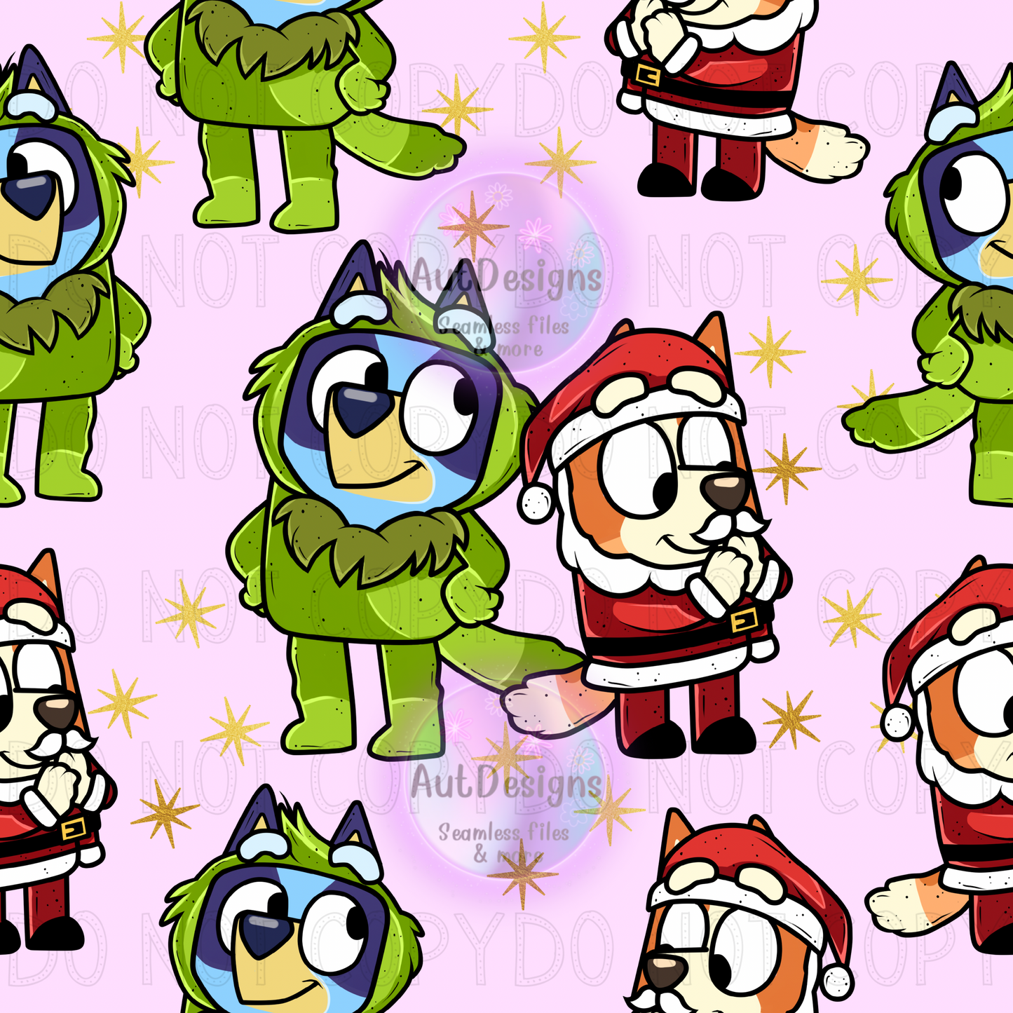 Blue Dog Christmas Characters Seamless File & PNG bundle option