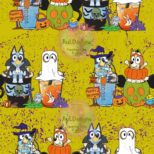 Halloween Cups Blue Dog Seamless File