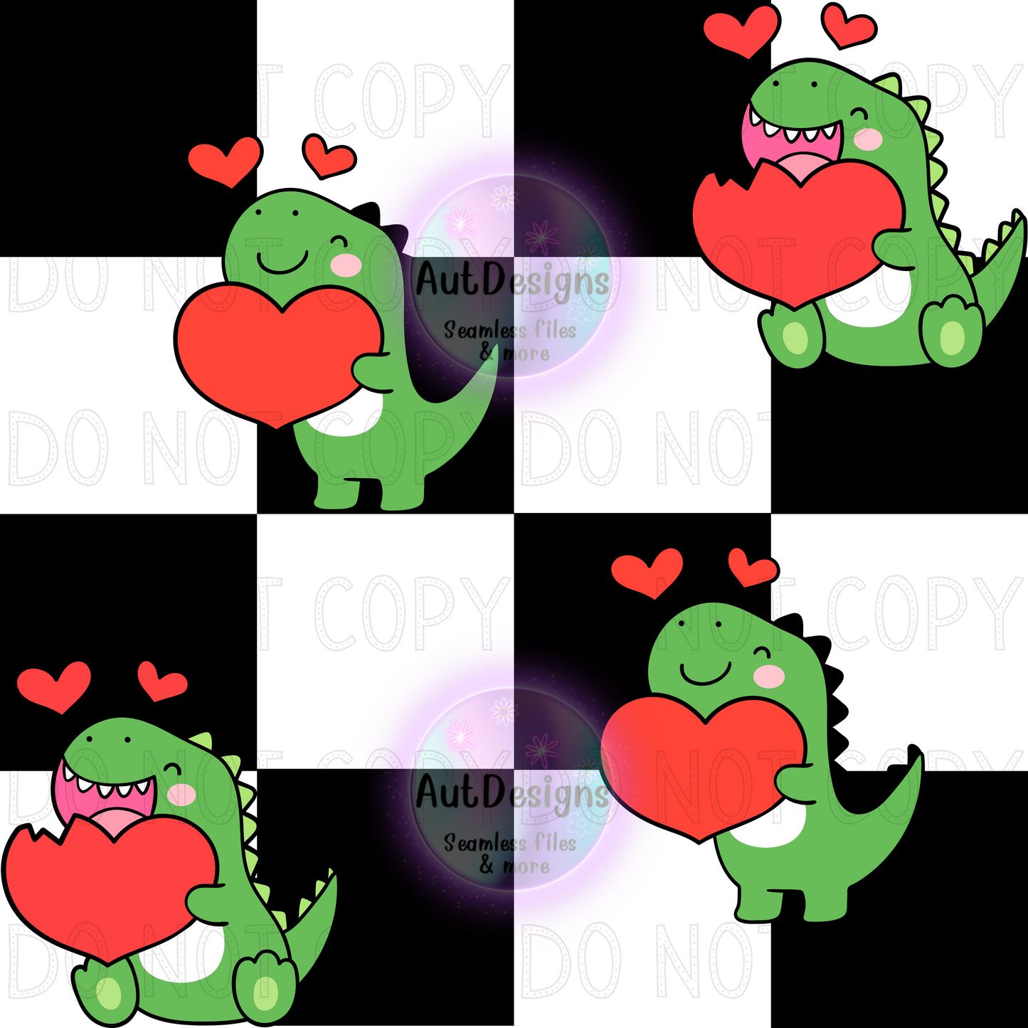 Dino heart checkers seamless file