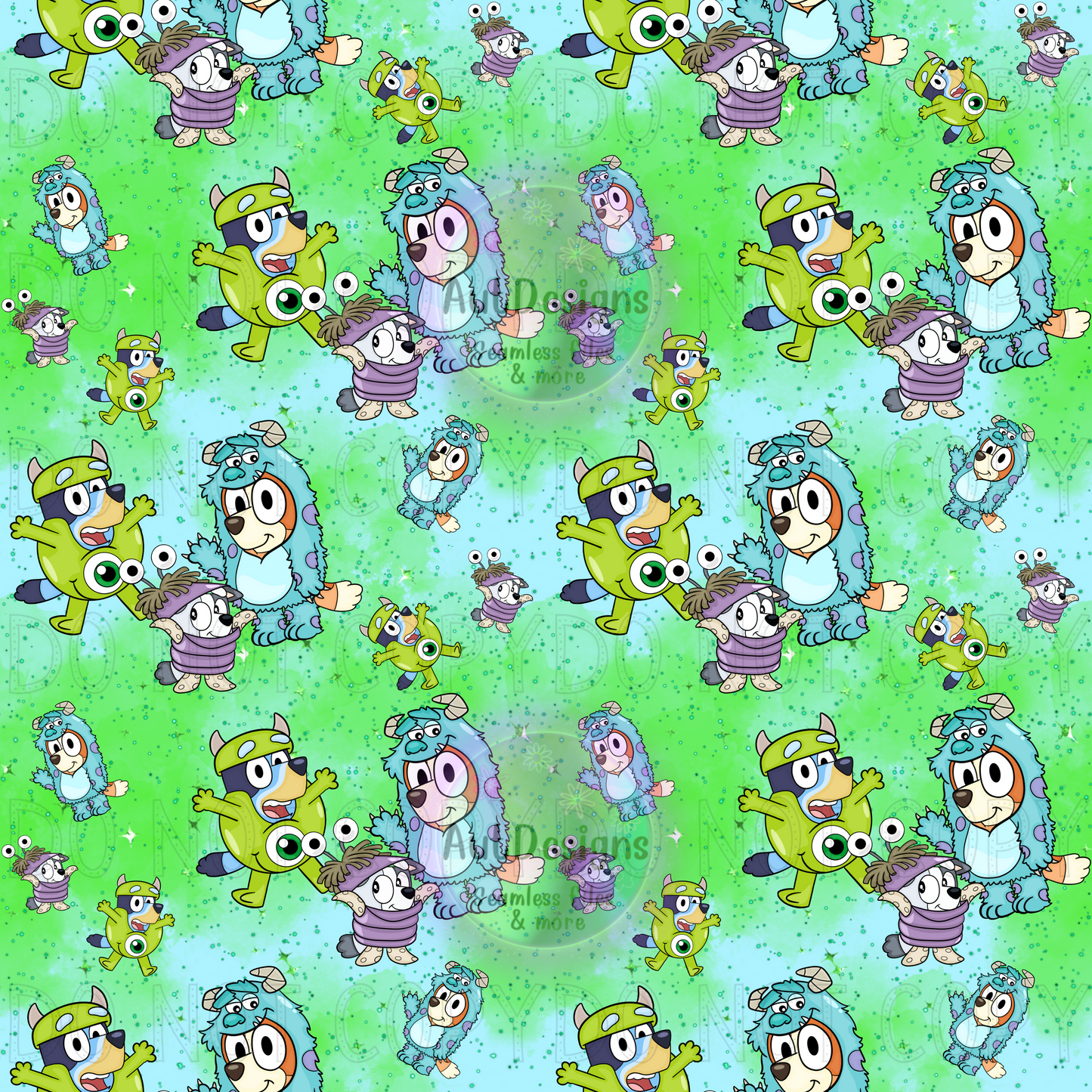 Semi-Exclusive Blue Dog Monsters Seamless File Green