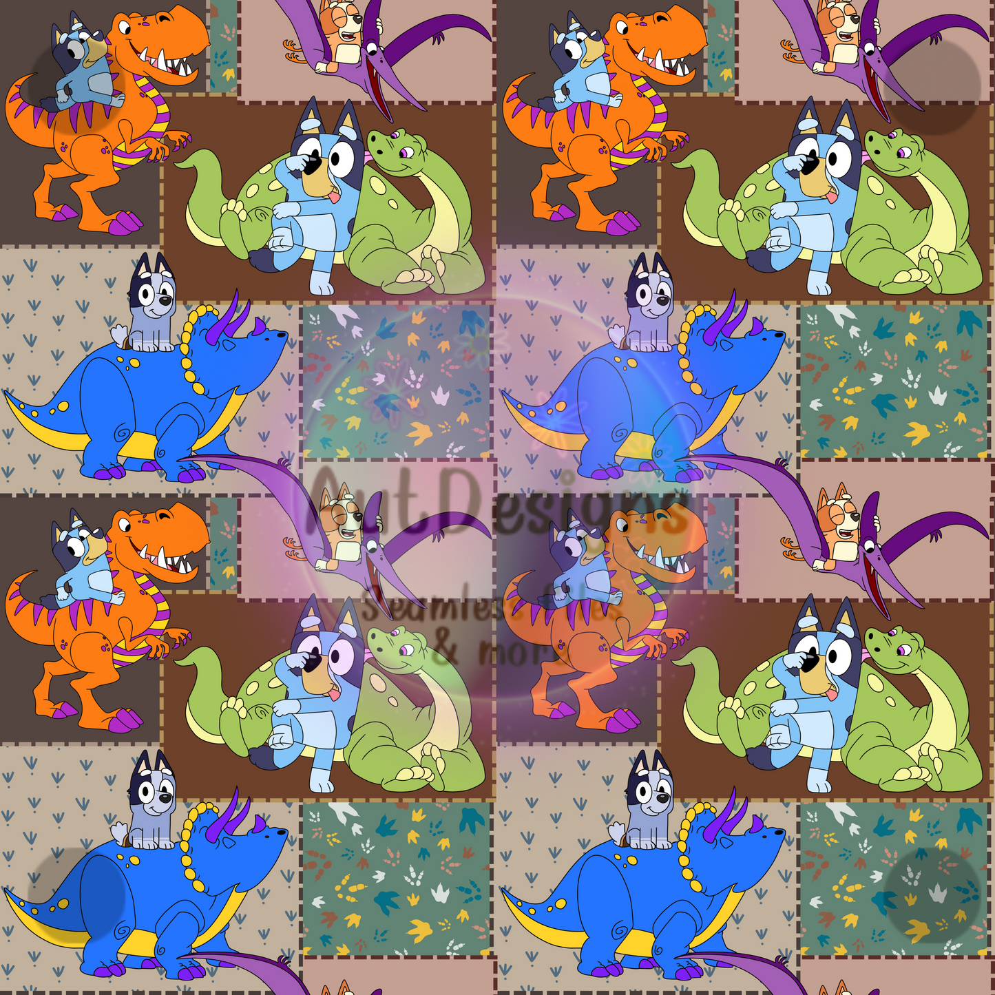 Cute Dino Pups Patch Seamless File