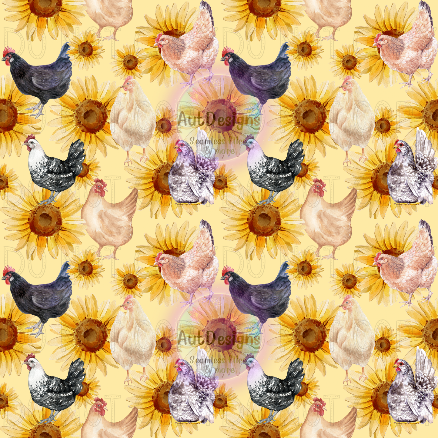 Chicken Sunflowers Seamless File 3 color options