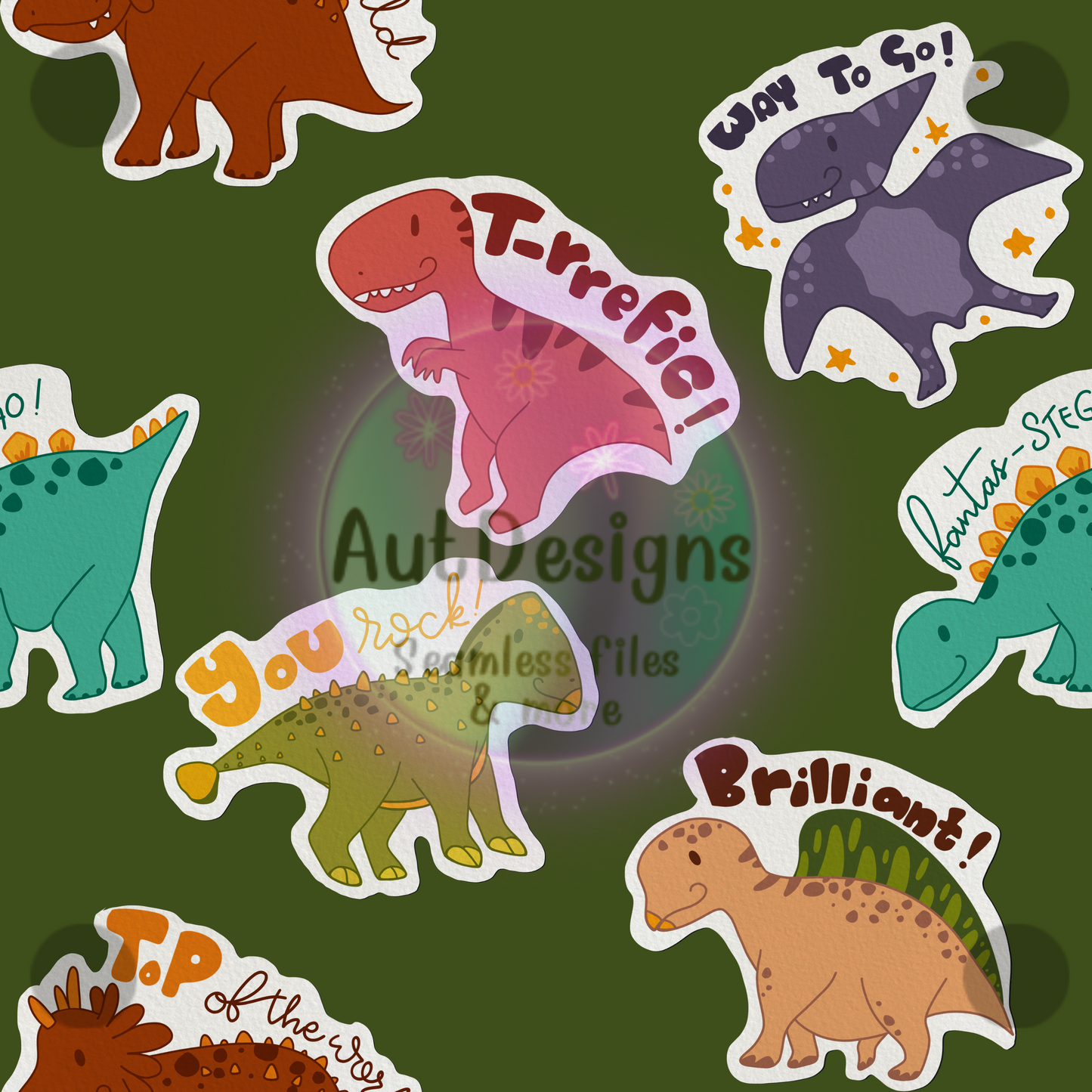 Dino Affirmations Stickers Seamless File