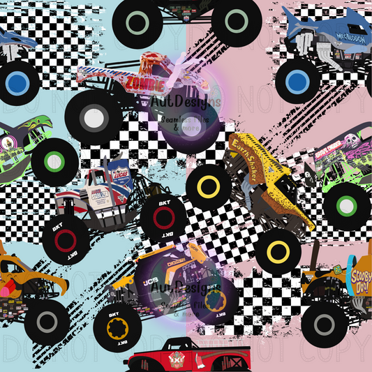 Blue & Pink Monster Trucks Seamless File