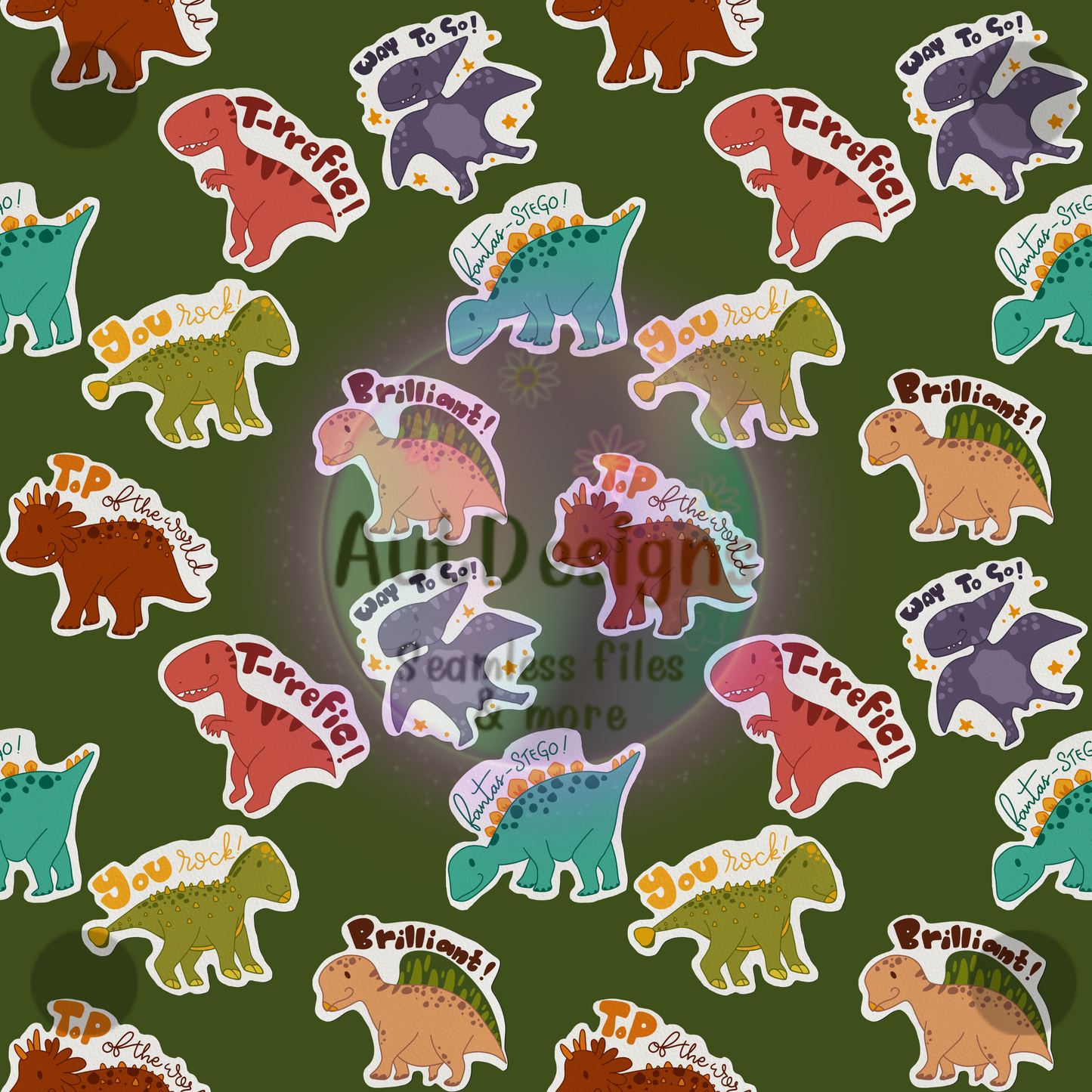 Dino Affirmations Stickers Seamless File