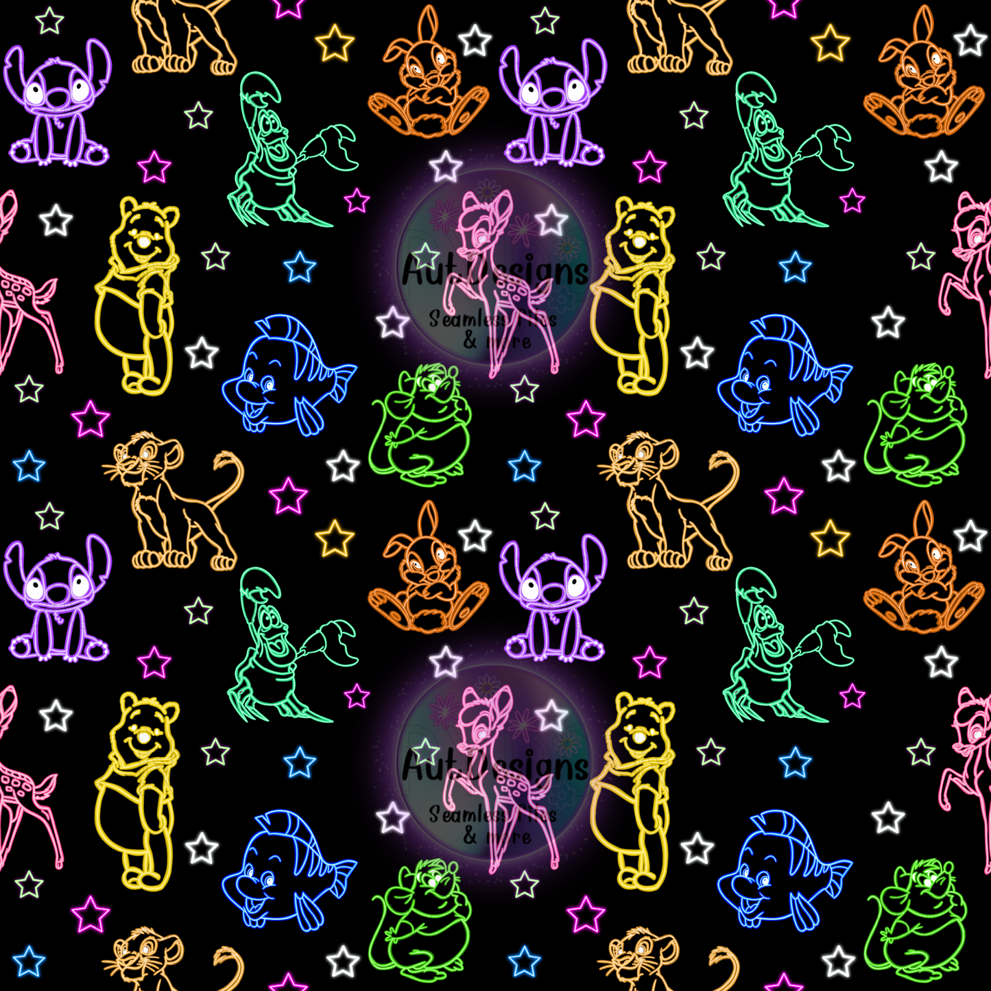 Neon D!sney Animals Seamless File