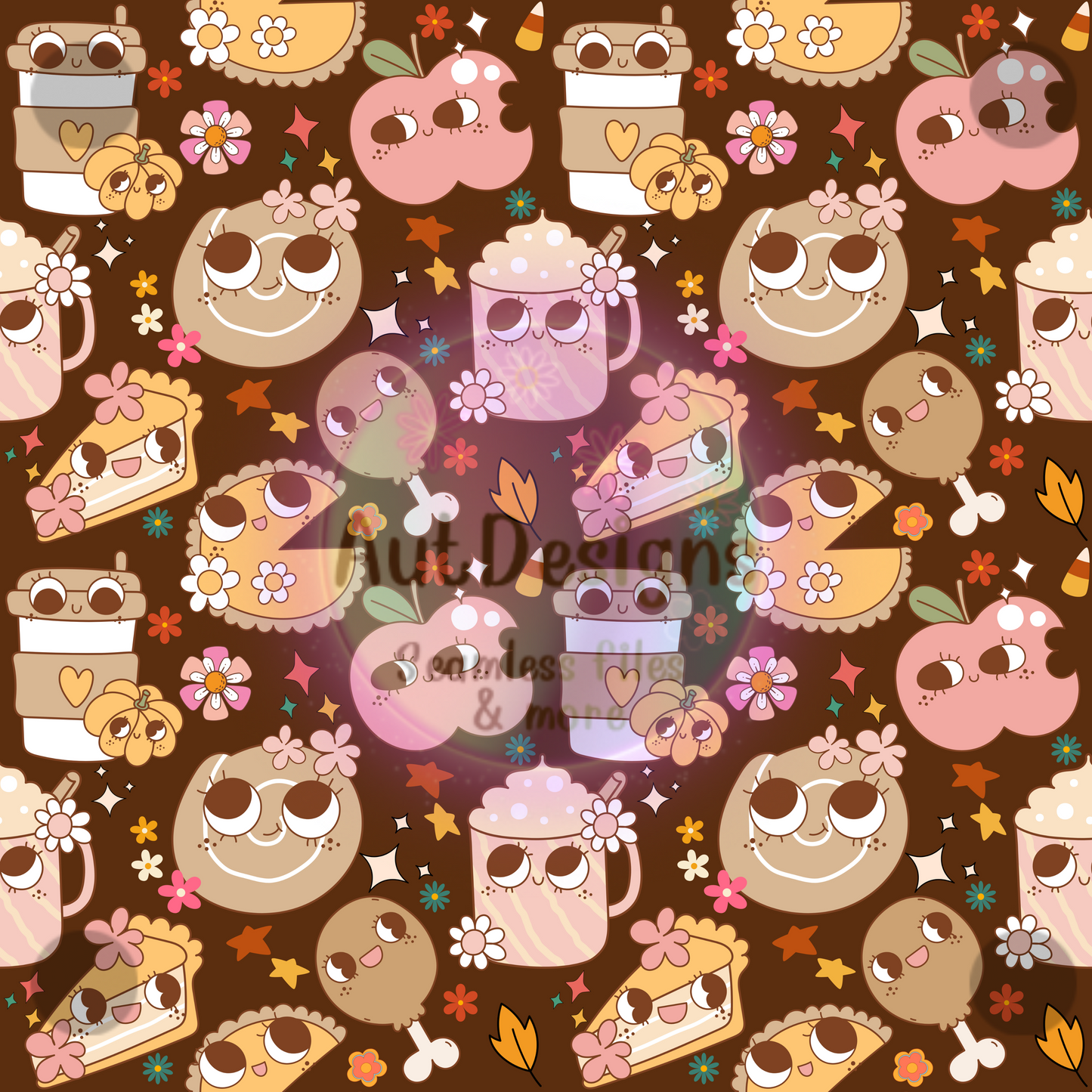 Cute Groovy Fall Thanksgiving Food Seamless File