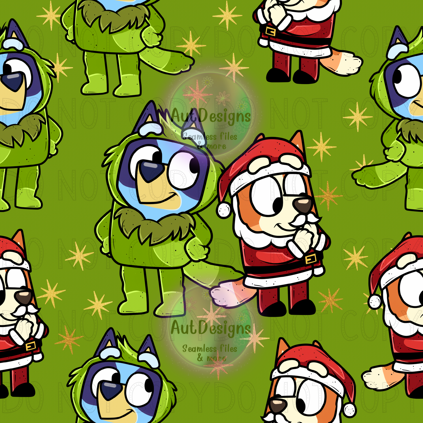 Blue Dog Christmas Characters Seamless File & PNG bundle option