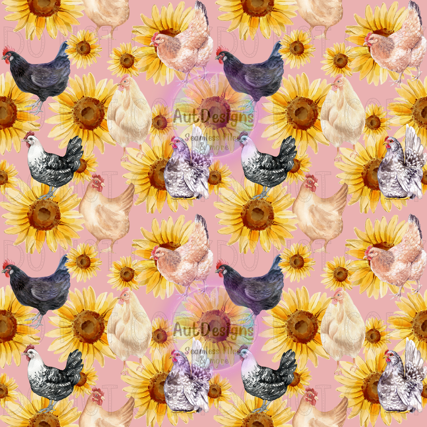 Chicken Sunflowers Seamless File 3 color options