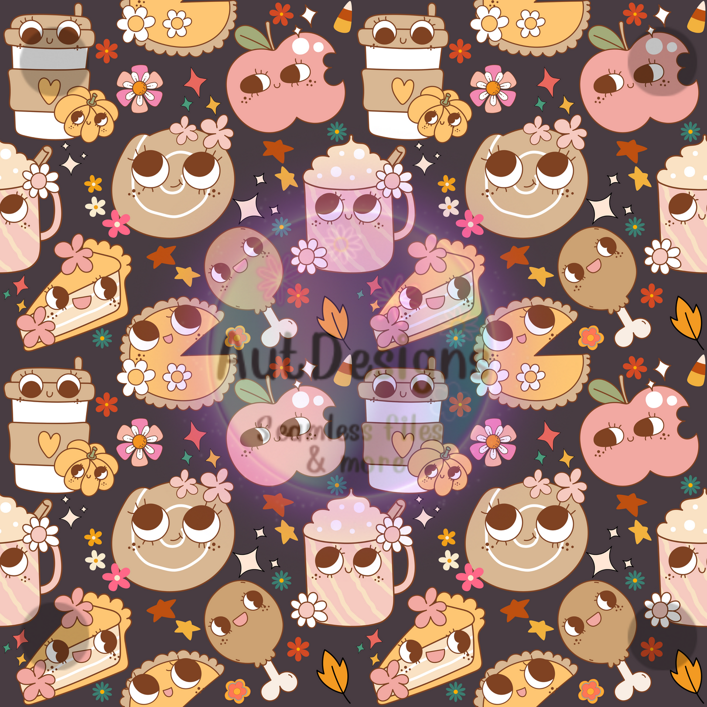 Cute Groovy Fall Thanksgiving Food Seamless File