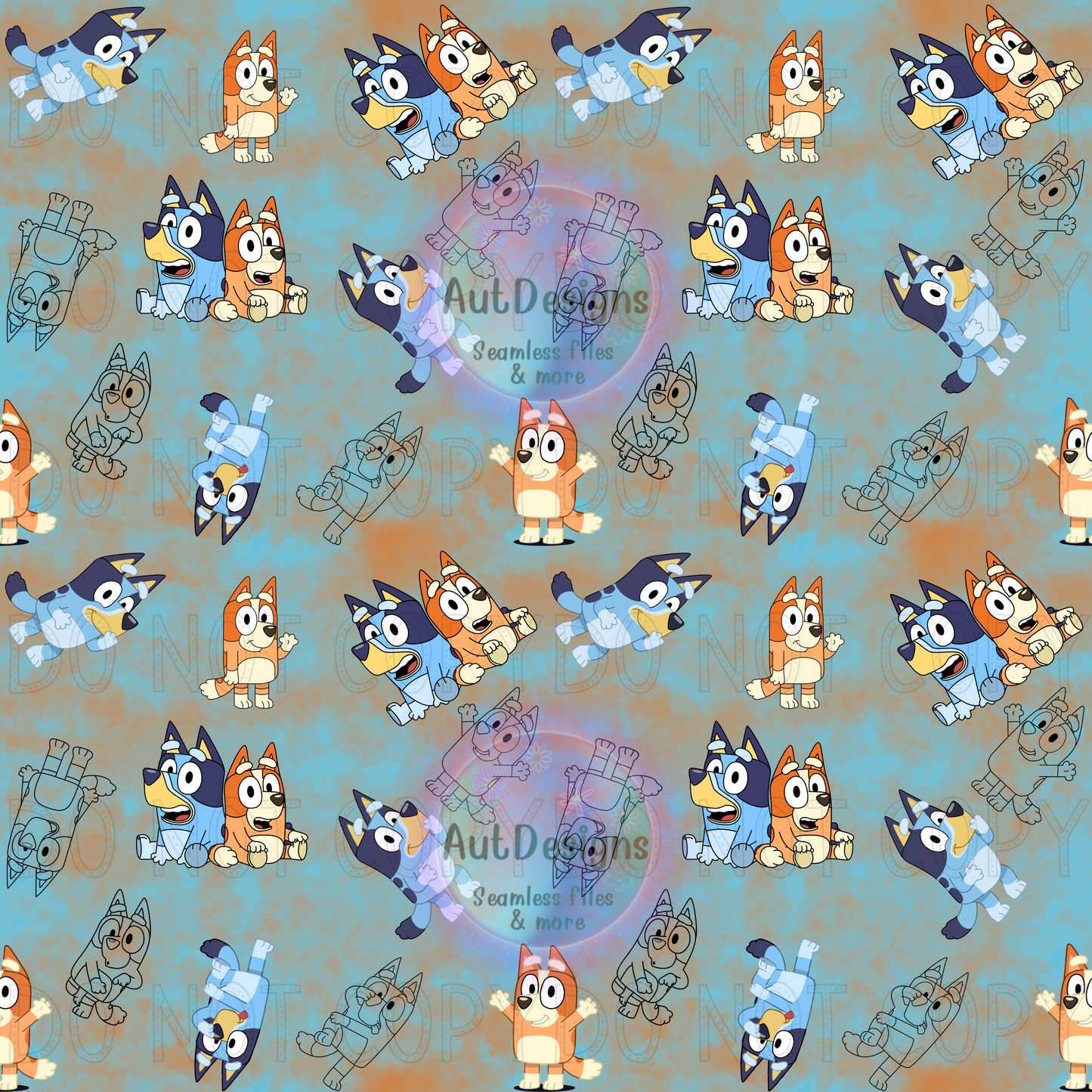 Blue Dog Orange Dog Seamless File 4 color options