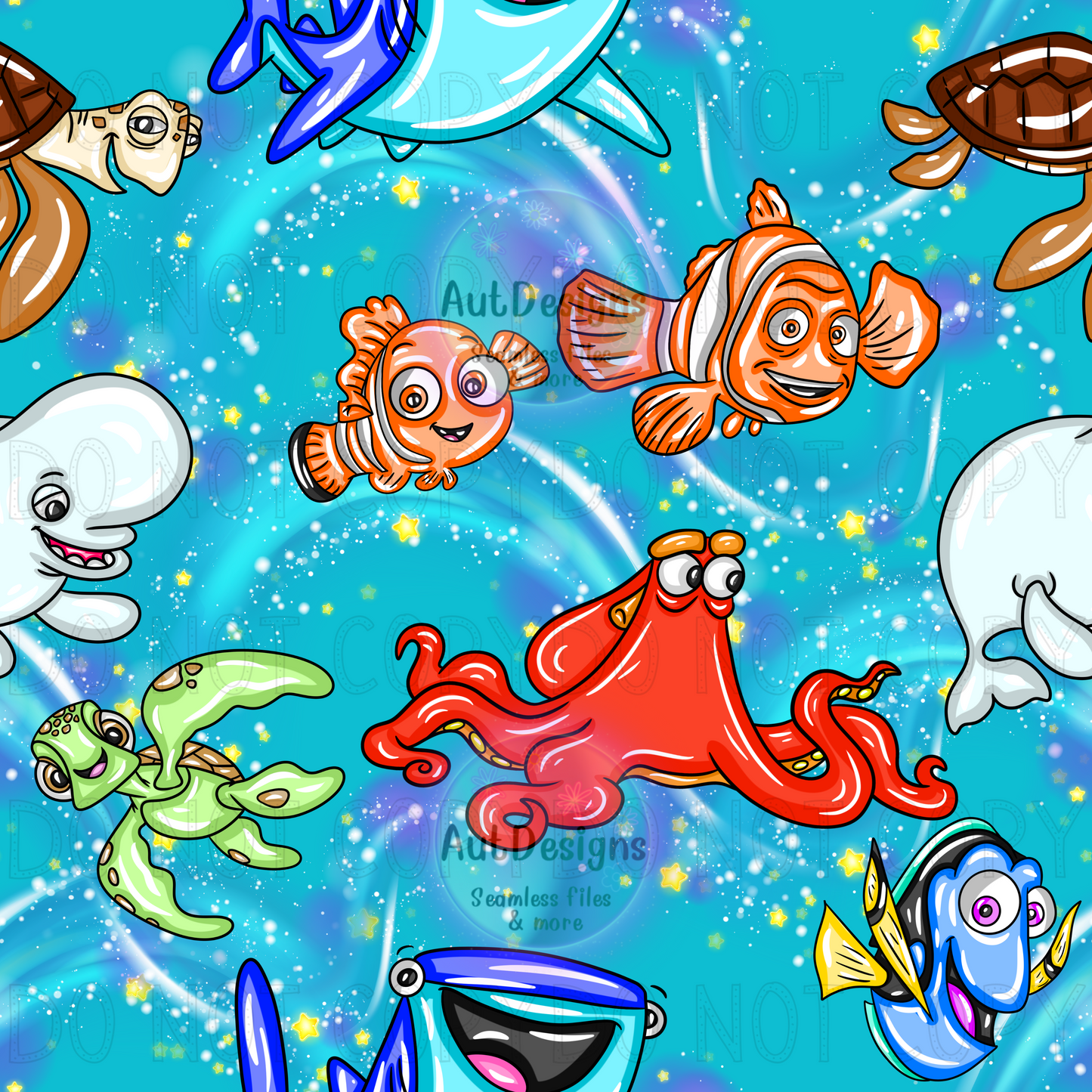 Bright Orange Fish & Friends Seamless File