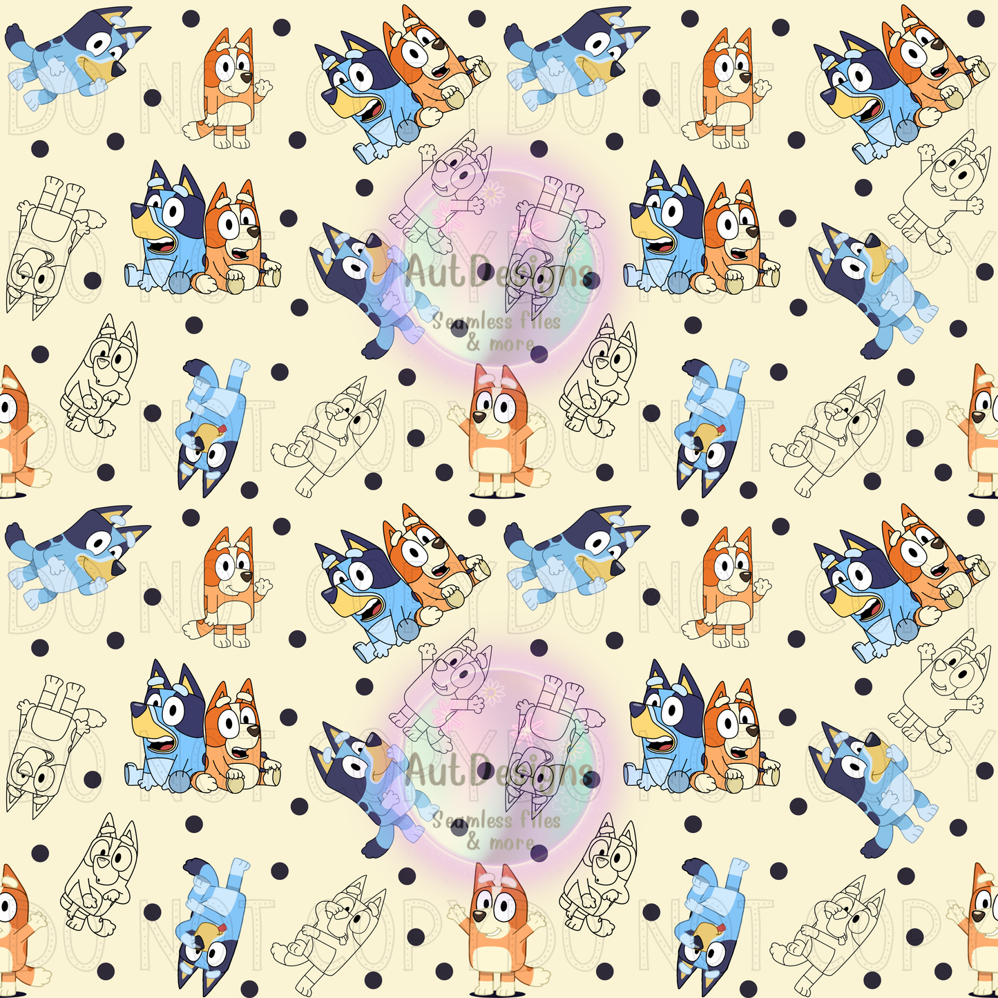 Blue Dog Orange Dog Seamless File 4 color options