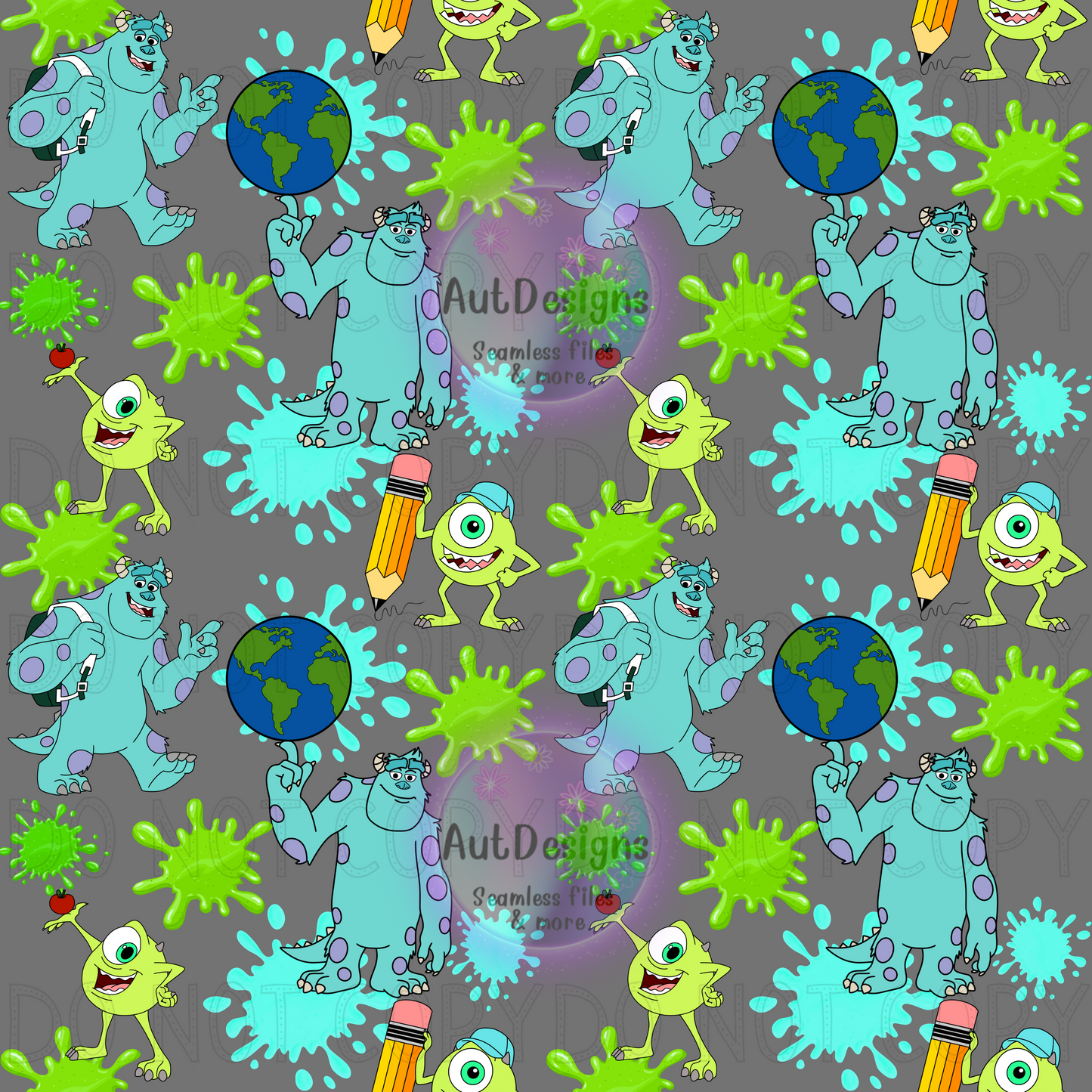 Blue & Green Monster Back 2 School Seamless File