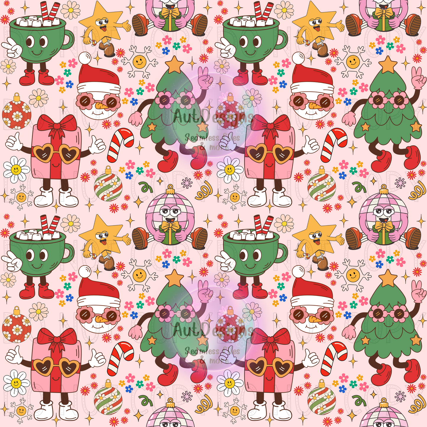 Retro Pink Christmas Seamless File