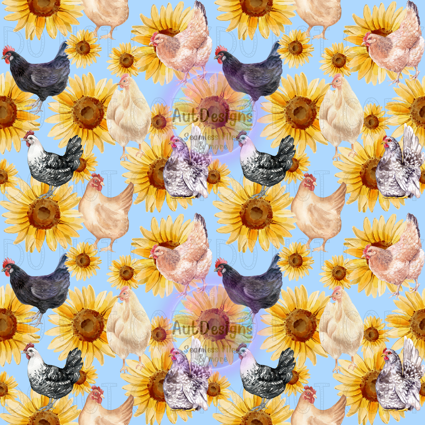 Chicken Sunflowers Seamless File 3 color options