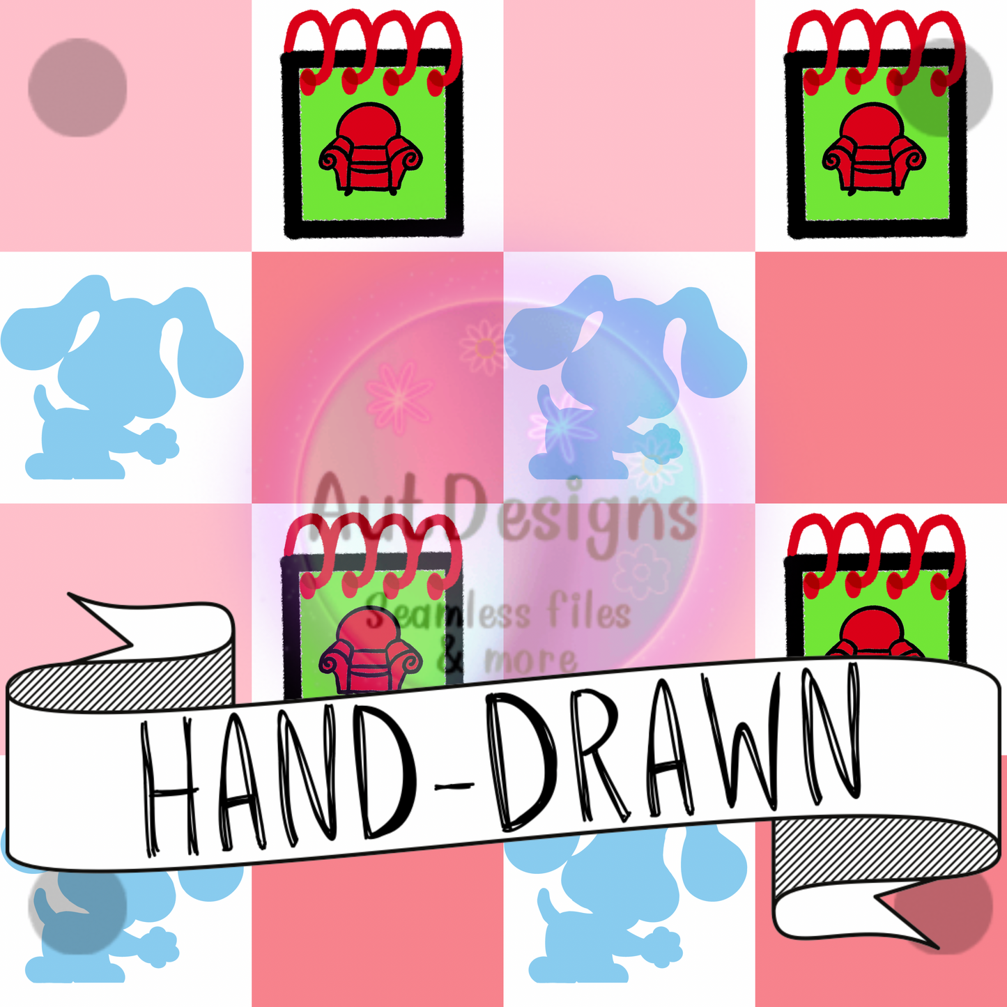 Hand-Drawn Checkered Pink Blues Seamless File