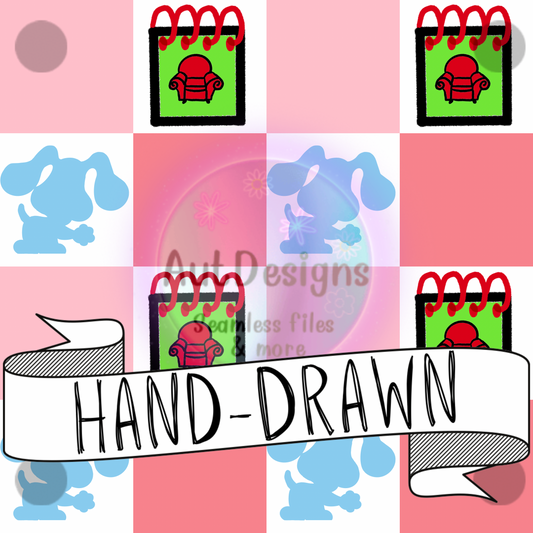 Hand-Drawn Checkered Pink Blues Seamless File