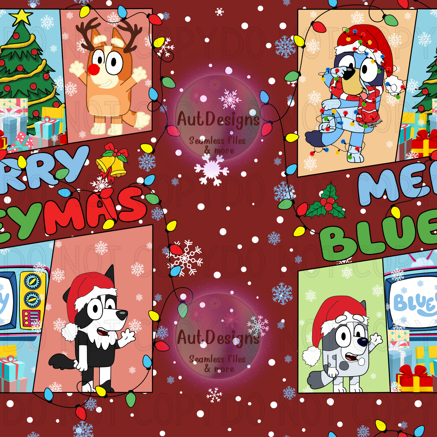 Merry Blueymas Seamless File & PNG bundle option