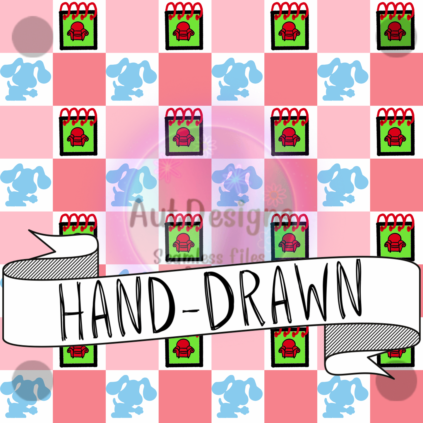 Hand-Drawn Checkered Pink Blues Seamless File