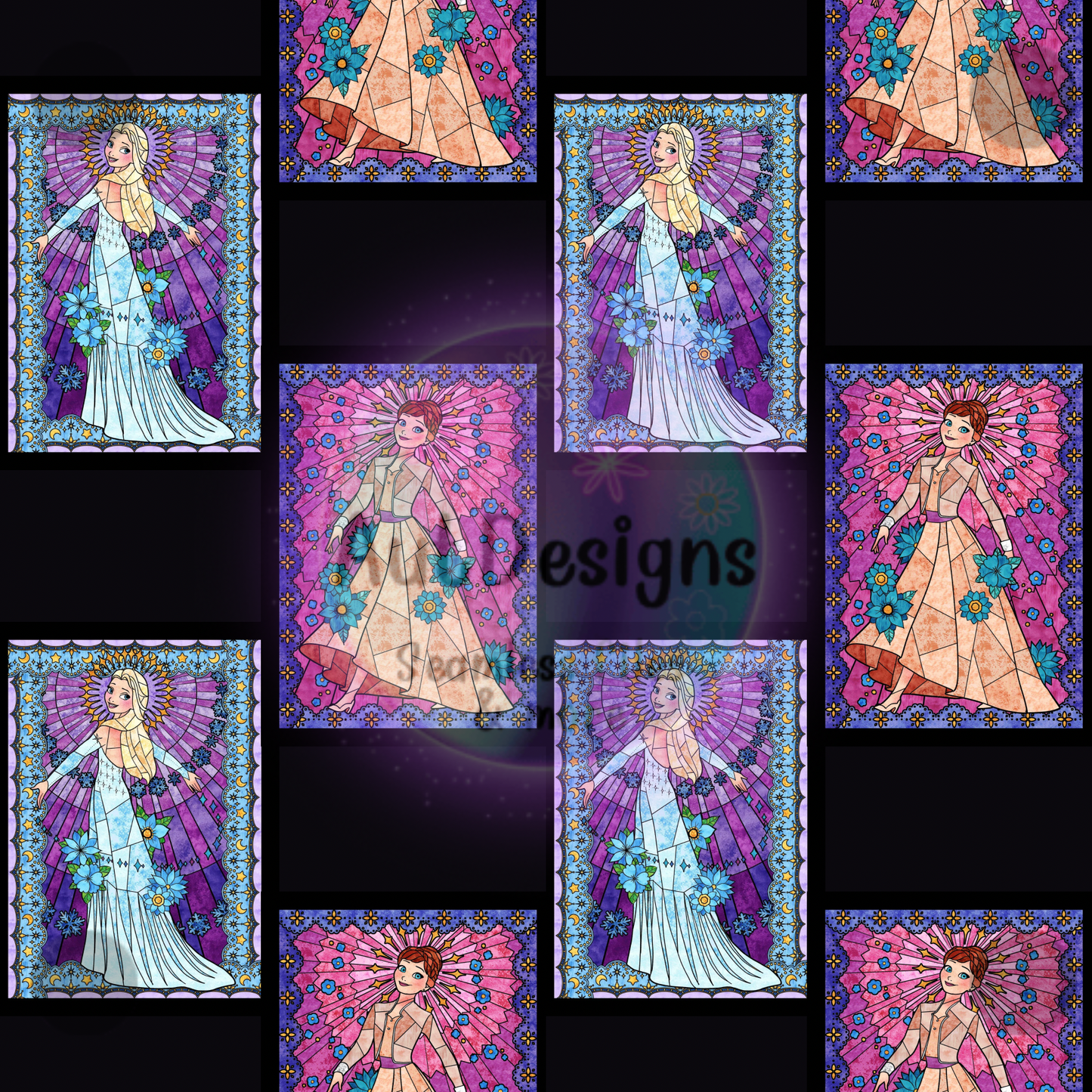 Ice Princesses Stained Glass Seamless File