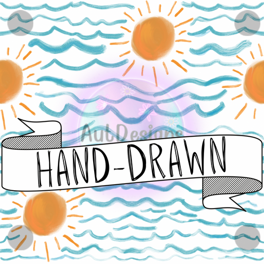 Hand-Drawn Suns & Waves Seamless File