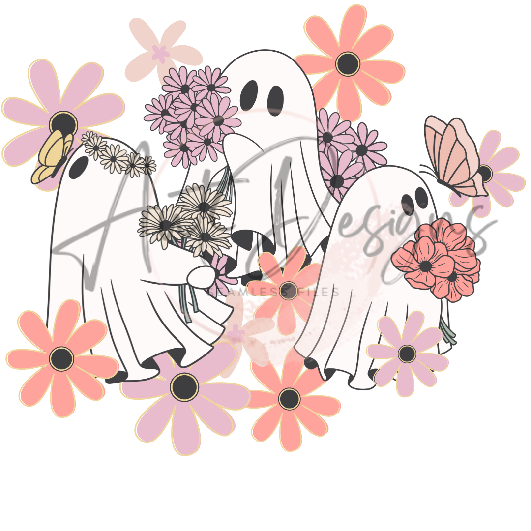 Flower Ghosts Seamless file With PNG bundle option