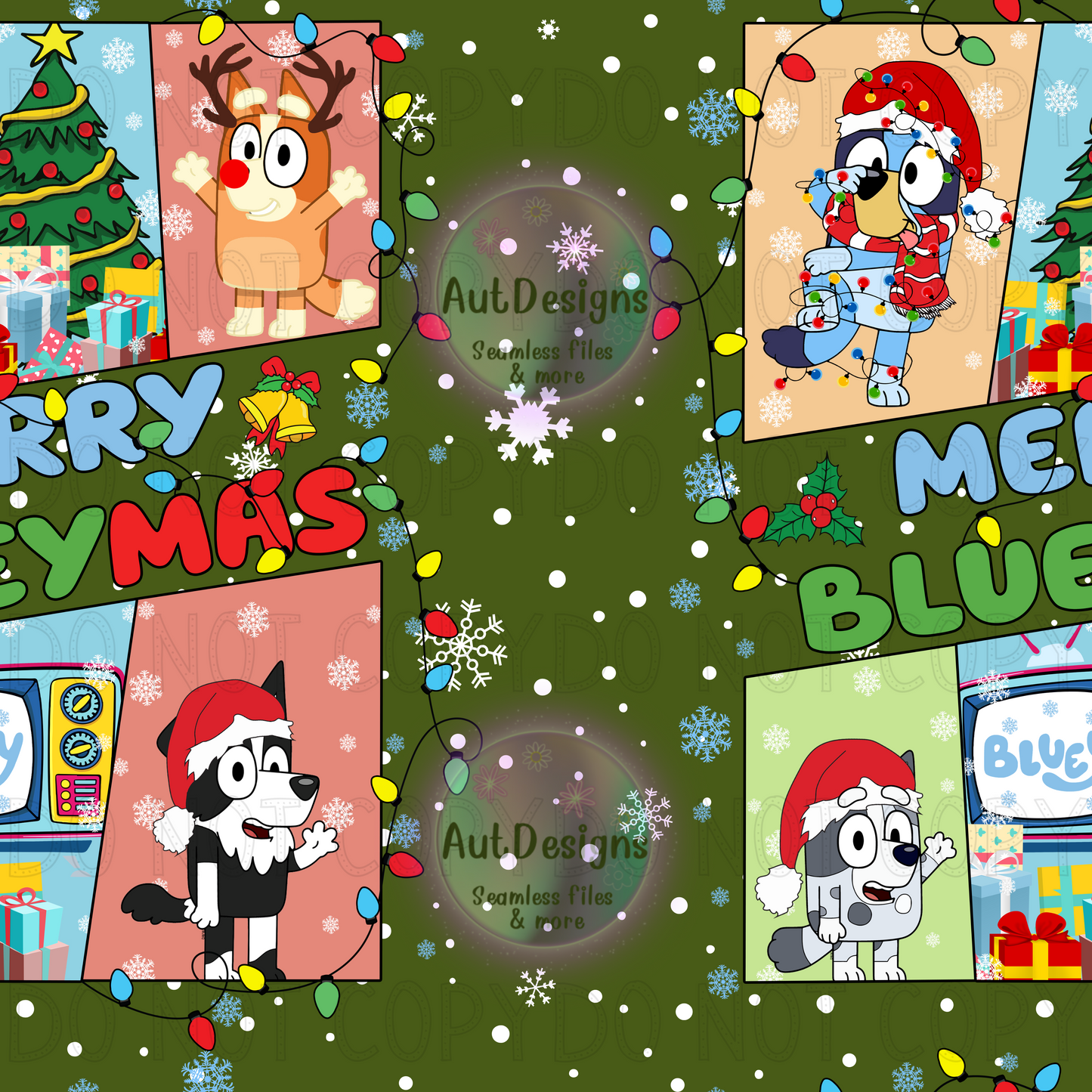 Merry Blueymas Seamless File & PNG bundle option