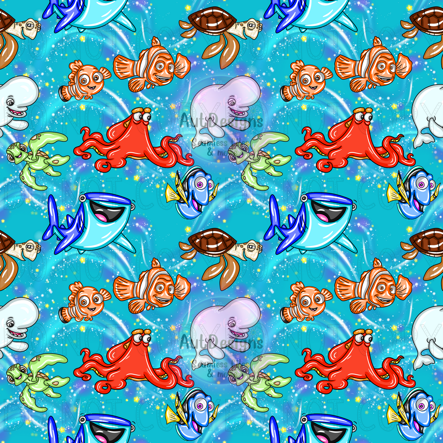 Bright Orange Fish & Friends Seamless File