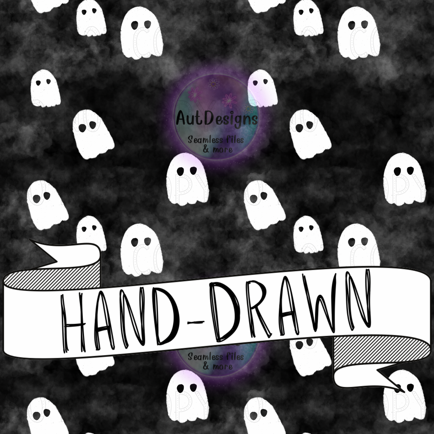 Hand-Drawn Ghosts Seamless File