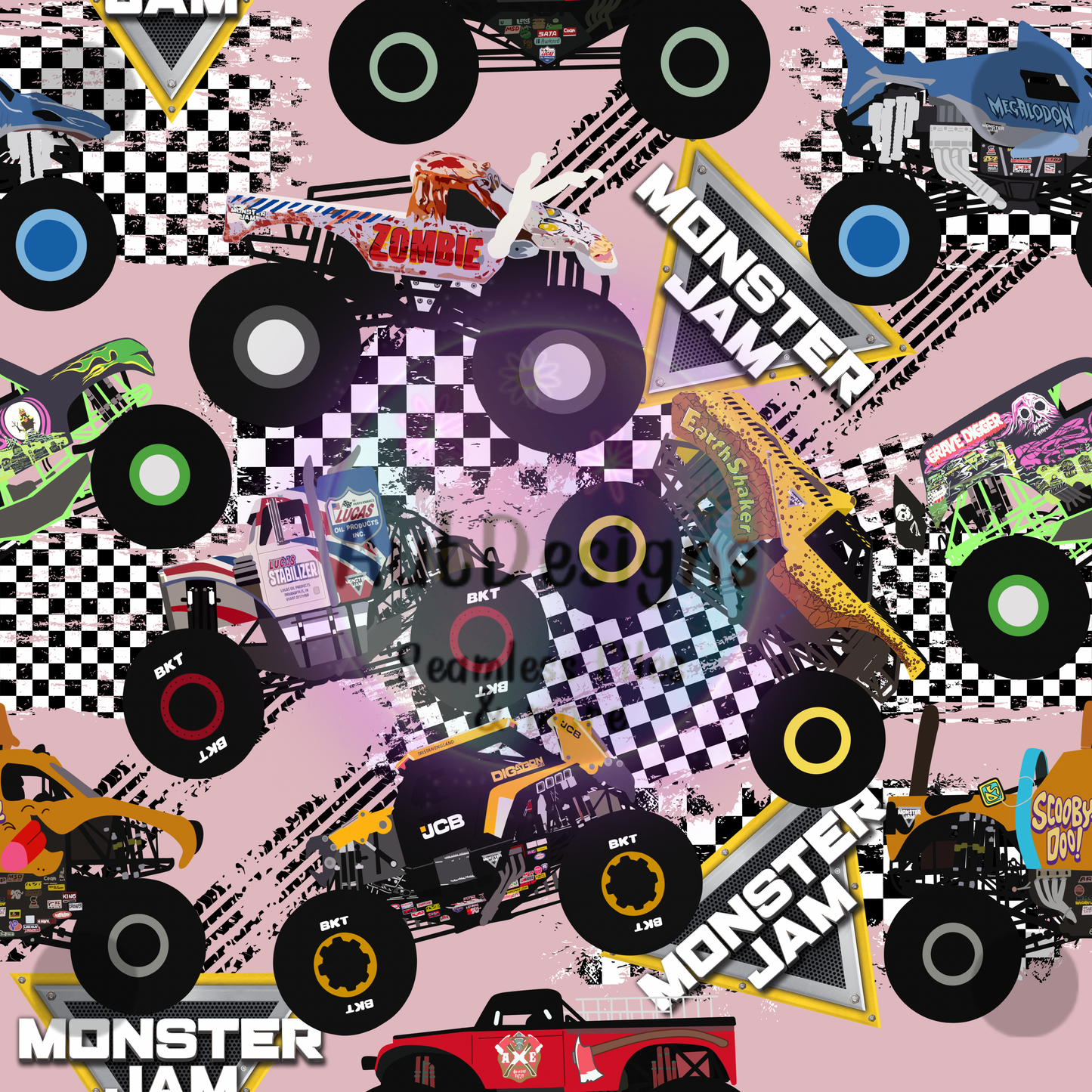 Monster Trucks Seamless File Multiple Colors