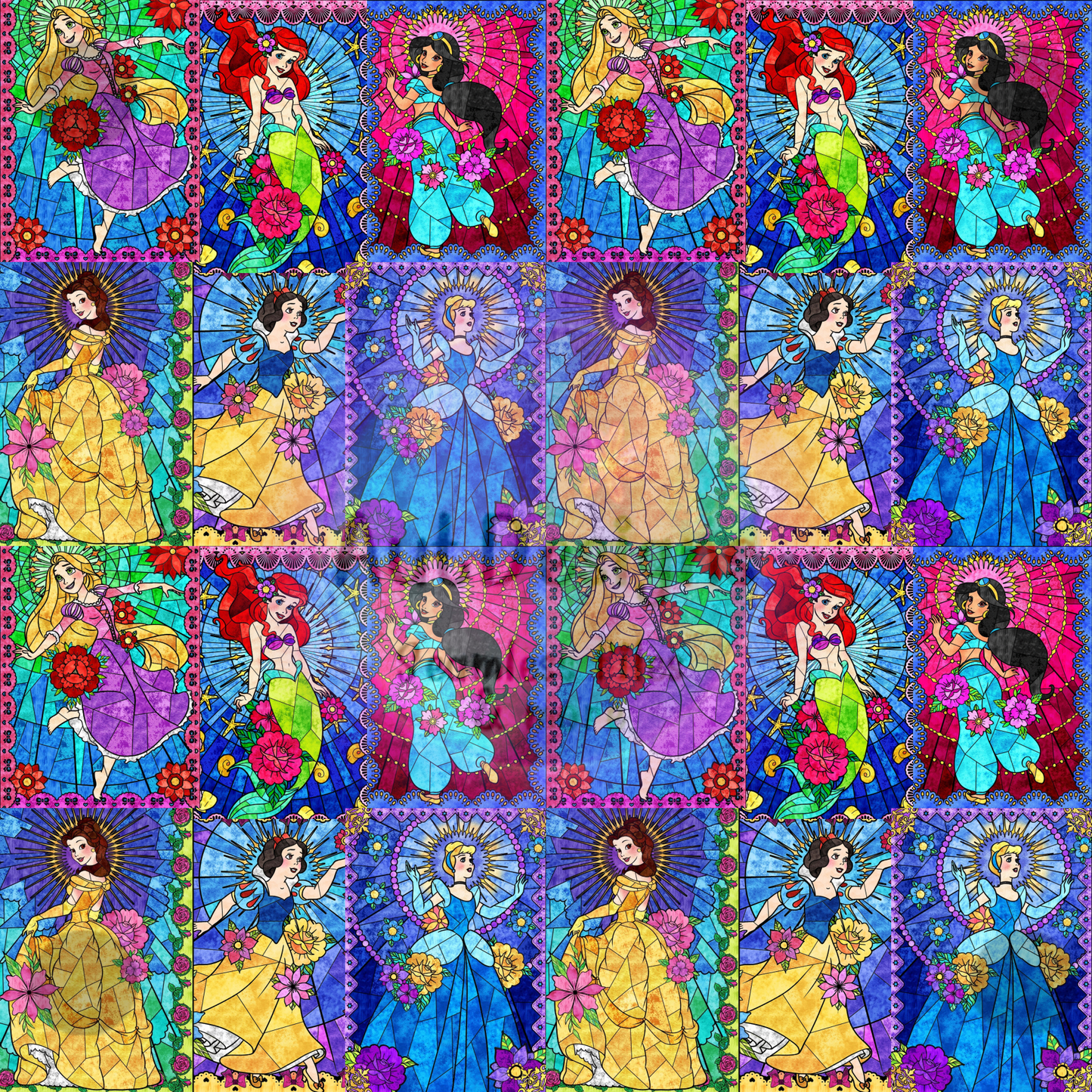 Pretty Princesses 2  Stained Glass Seamless File