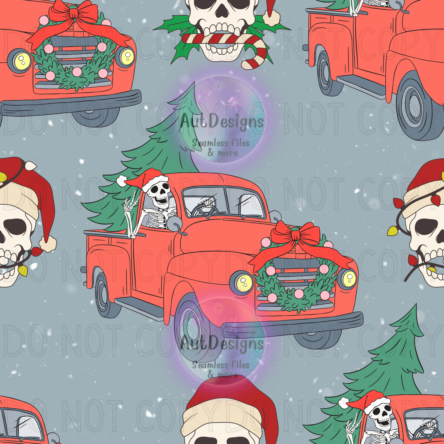 Christmas Skellies Trucks Seamless File