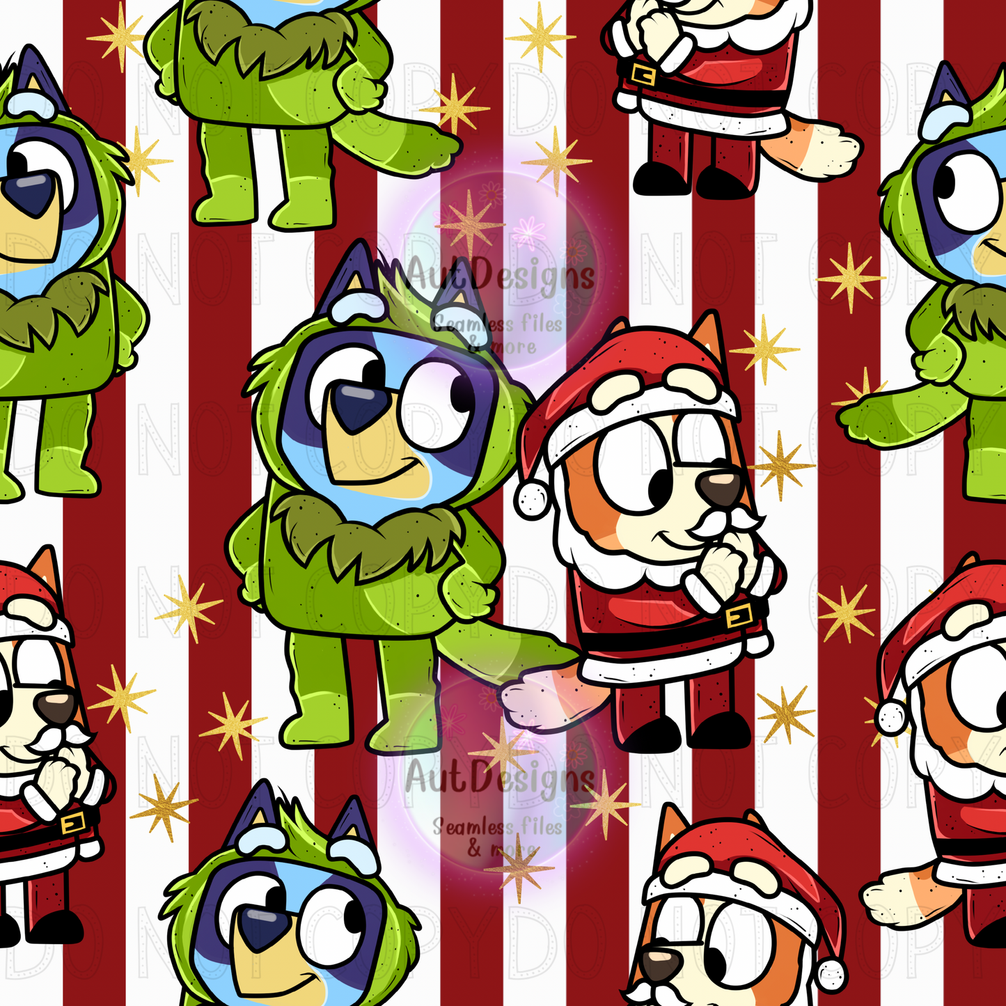 Blue Dog Christmas Characters Seamless File & PNG bundle option