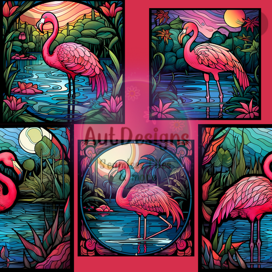 Flamingo Stained Glass Seamless File 2 color options