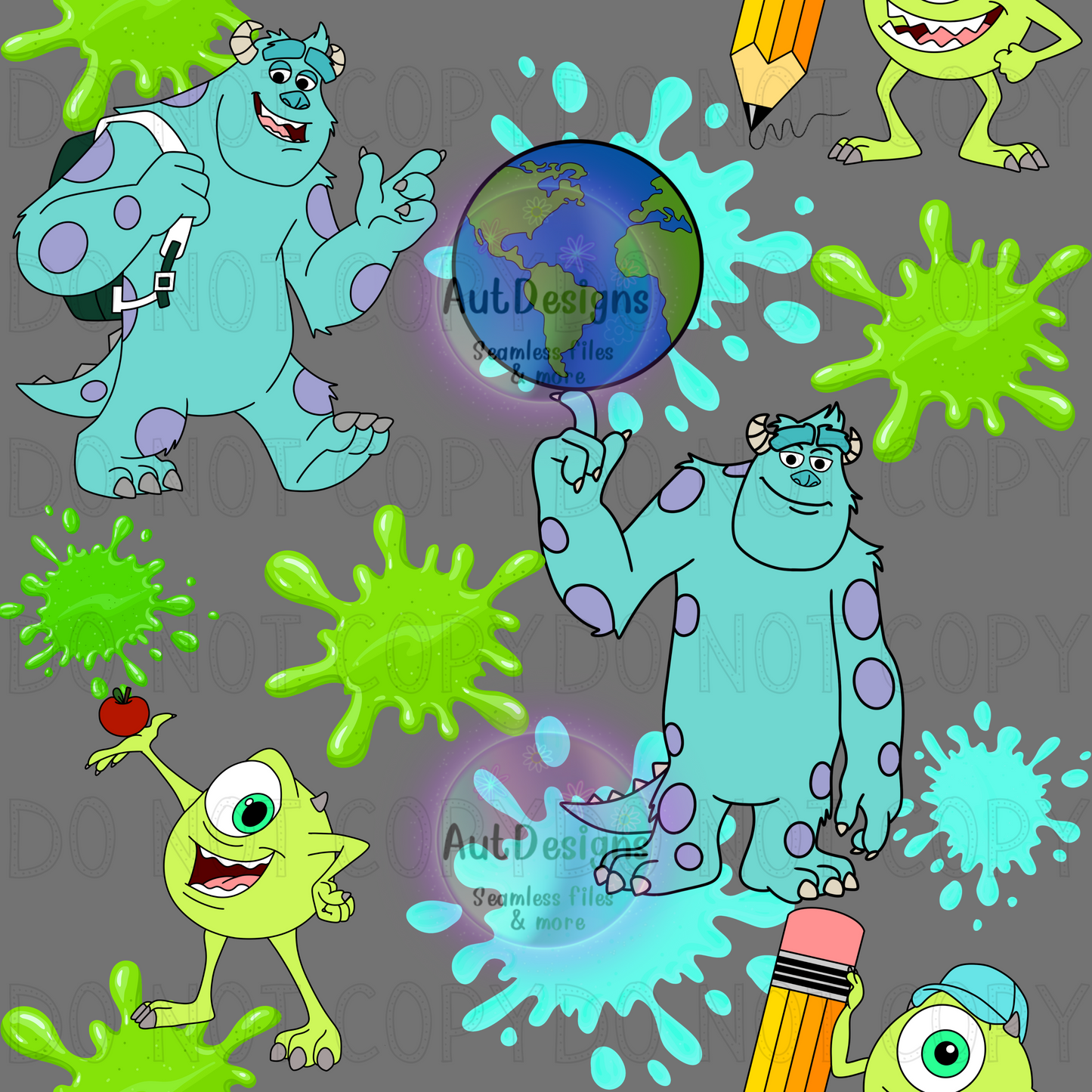 Blue & Green Monster Back 2 School Seamless File