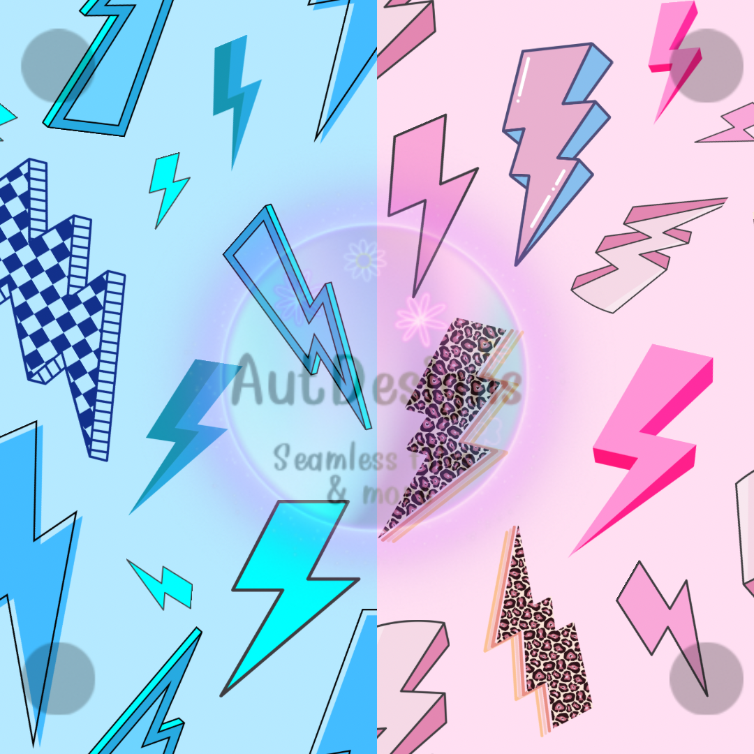 Pink & Blue Lightening Bolts Seamless File 2 Color Options