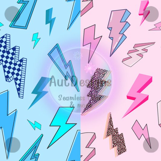 Pink & Blue Lightening Bolts Seamless File 2 Color Options